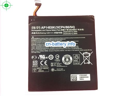 3.8V ACER AP14F8K 电池 3520mAh, 13.3Wh 