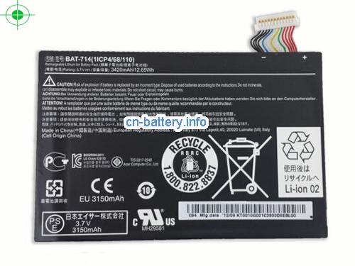 3.7V ACER BAT-714 电池 3420mAh, 12.65Wh 