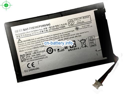 3.7V ACER BAT715 电池 1800mAh, 6.66Wh 