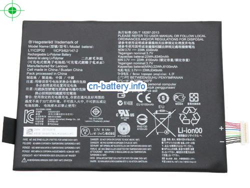 3.7V LENOVO 1ICP3/62/1472 电池 6340mAh, 23Wh 