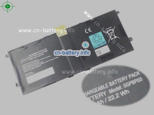 3.7V SONY SGPBP03 电池 6000mAh, 22.2Wh 