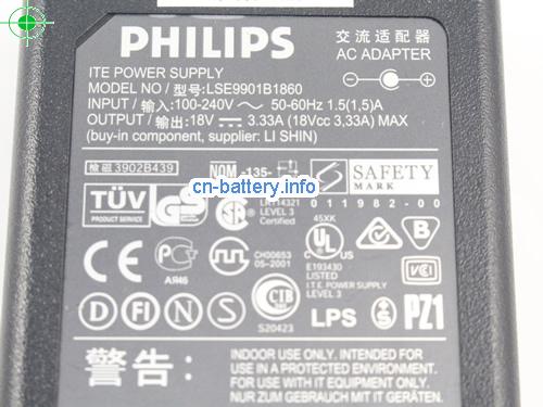  image 2 for  PHILIPS 18V 3.33A笔记本适配器，笔记本电脑充电器在线網購,PHILIPS18V3.33A60W-5.5x2.5mm 